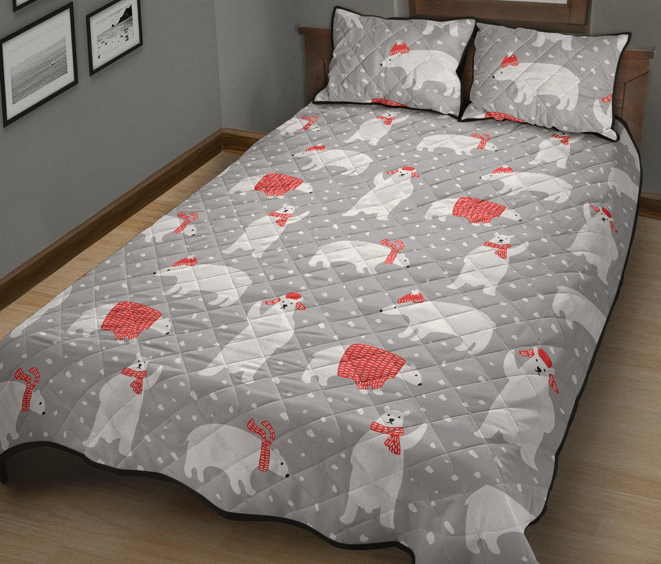 Cute polar bear christmas snow pattern Quilt Bed Set