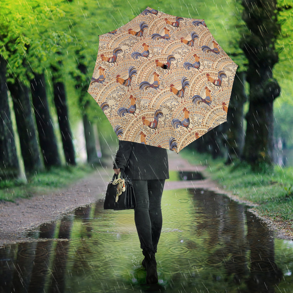 Cute Rooster Chicken Cock Floral Ornament Background Umbrella