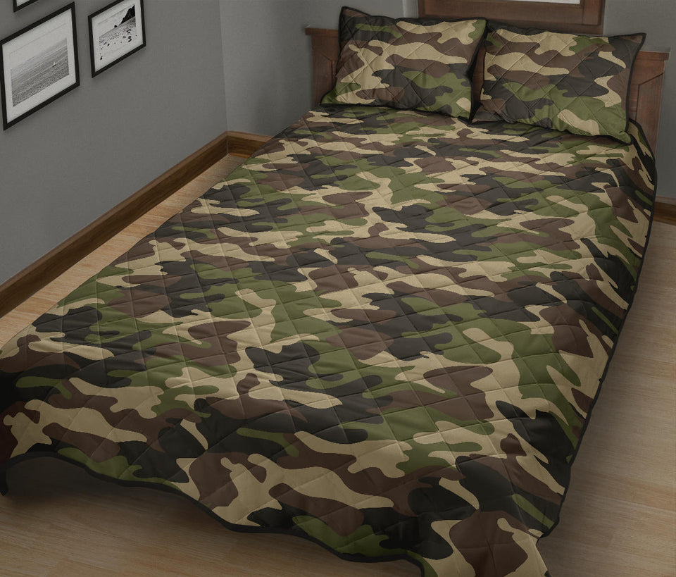 Dark Green camo camouflage pattern Quilt Bed Set