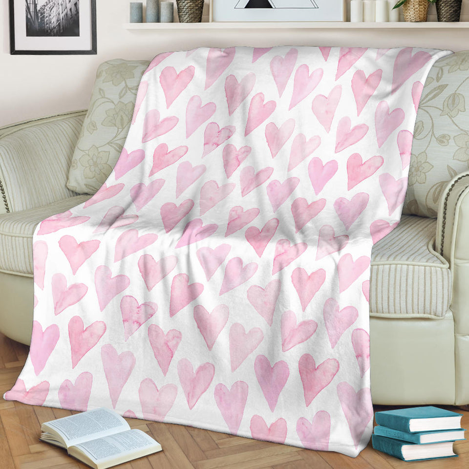 Watercolor Pink Heart Pattern Premium Blanket