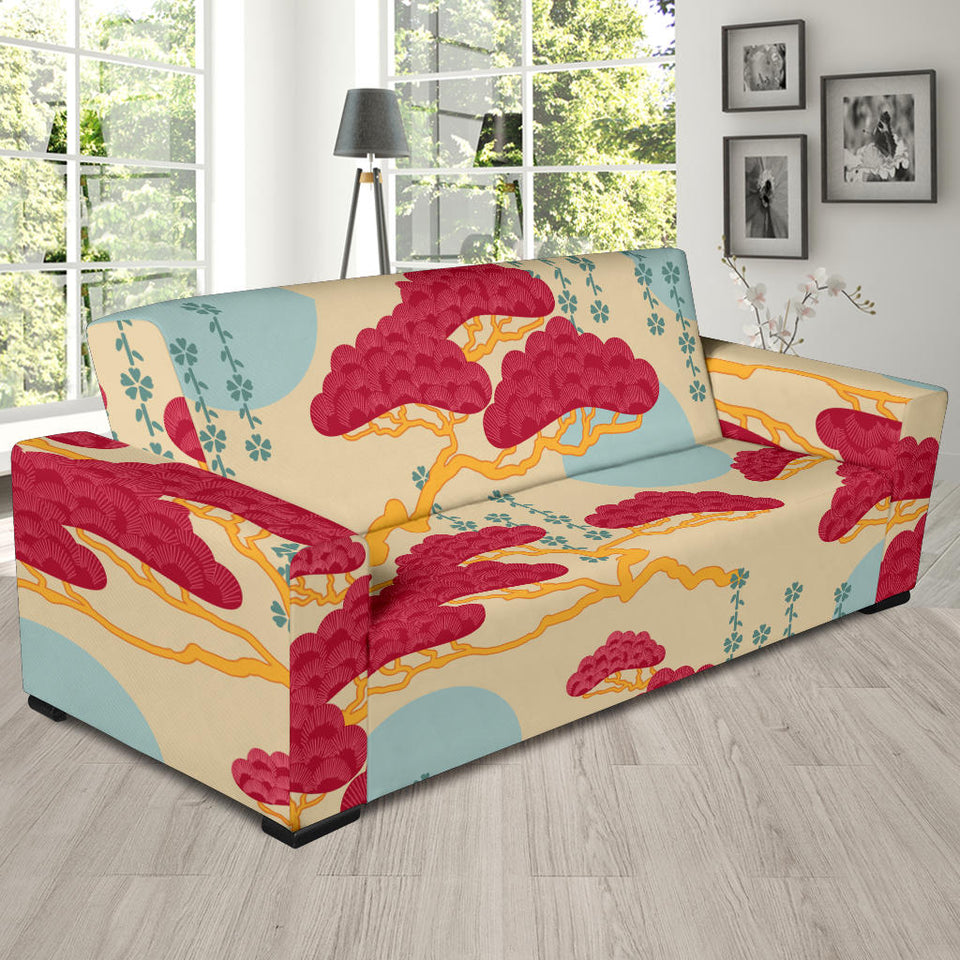 Red Bonsai Gray Sun Japanese Pattern Sofa Slipcover
