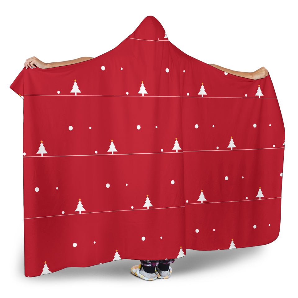 Christmas Tree Star Snow Red Background Hooded Blanket