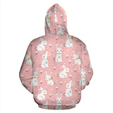 Cute White Rabbit Flower Pink Background Men Women Pullover Hoodie