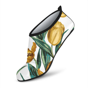 Yellow Tulips Pattern Aqua Shoes