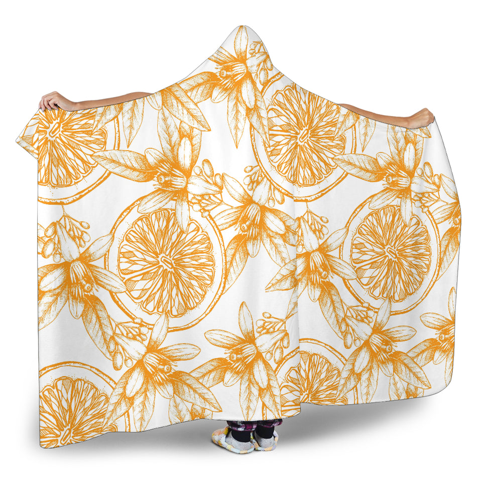 Hand Drawn Orange Fruit Pattern Hooded Blanket