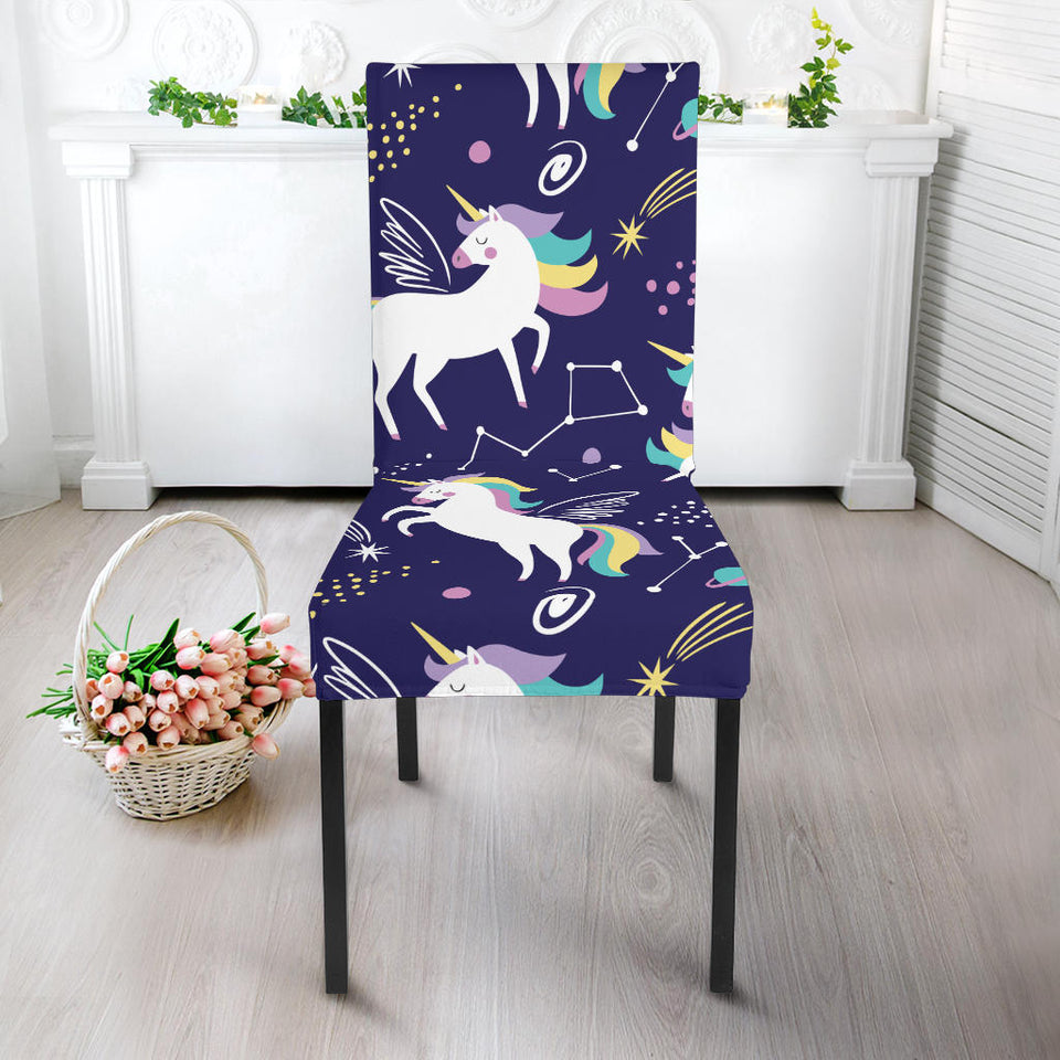 Hand Drawn Cute Unicorn Star Planet Dining Chair Slipcover