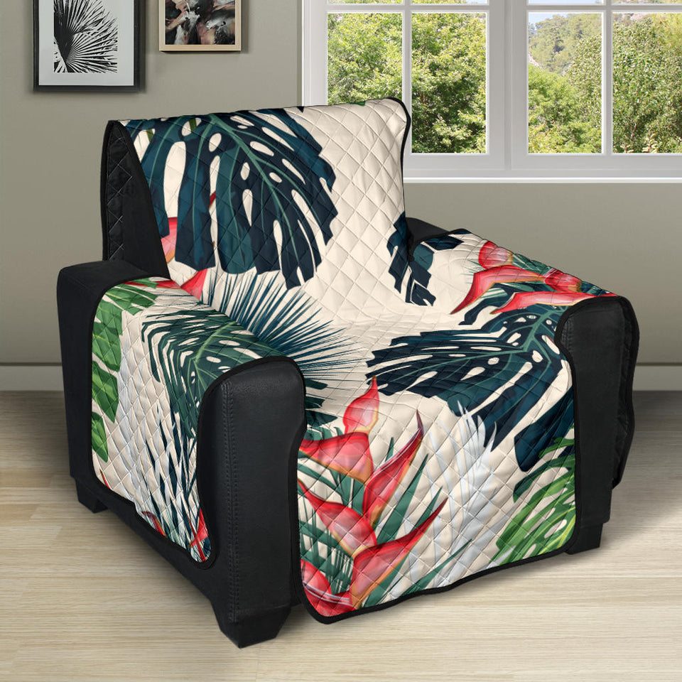 heliconia flowers, palm and monstera leaves Recliner Cover Protector