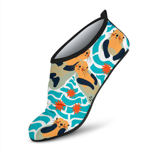 Cute Sea Otters Fishe Sea Urchin Pattern Aqua Shoes