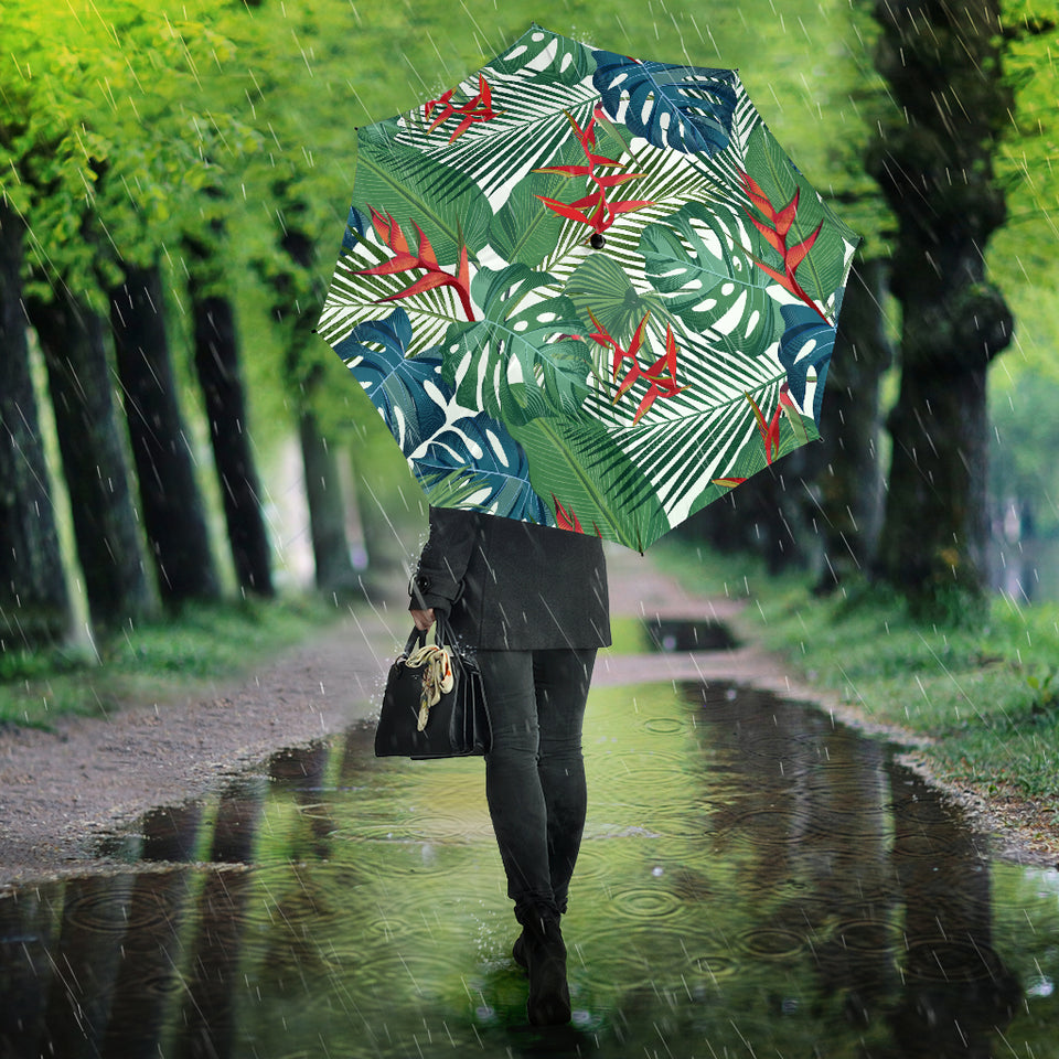 Heliconia Palm And Monstera  Leaves Pattern Umbrella