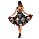 Red Snake Skull Pattern Sleeveless Midi Dress