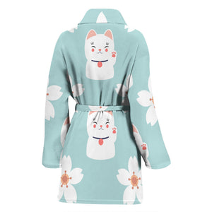 Maneki Neko Lucky Cat Sakura Women'S Bathrobe