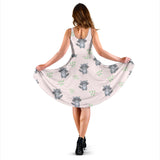 Cute Raccoons Leaves Pattern Sleeveless Midi Dress