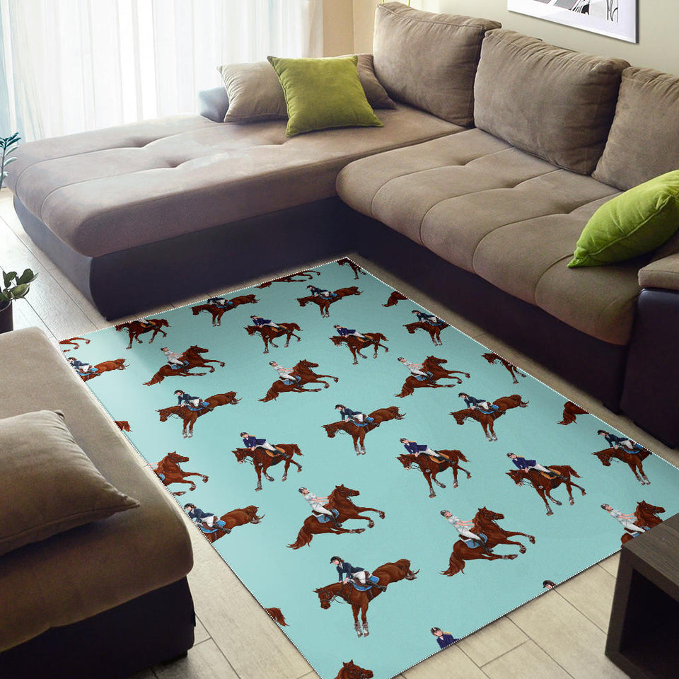 Horses Running Horses Rider Pattern Area Rug