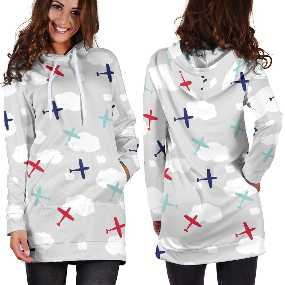 Airplane Cloud Grey Background Women'S Hoodie Dress
