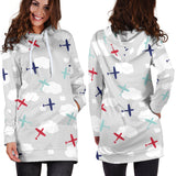 Airplane Cloud Grey Background Women'S Hoodie Dress