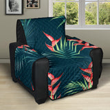 heliconia flowers, palm and monstera leaves on black background pattern Recliner Cover Protector
