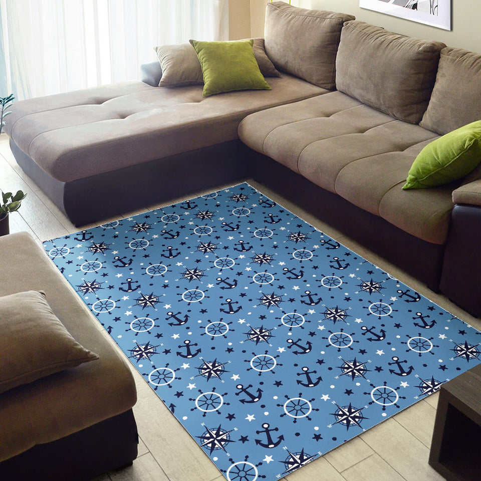 Anchors Rudder Compass Star Nautical Pattern Area Rug