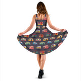 Camper Van Pattern Print Design 02 Sleeveless Midi Dress