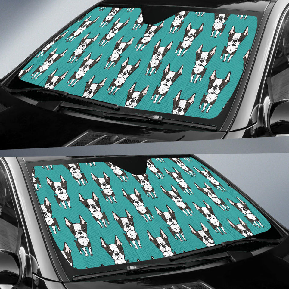 Hand Drawn Boston Terrier Dog Pattern Car Sun Shade