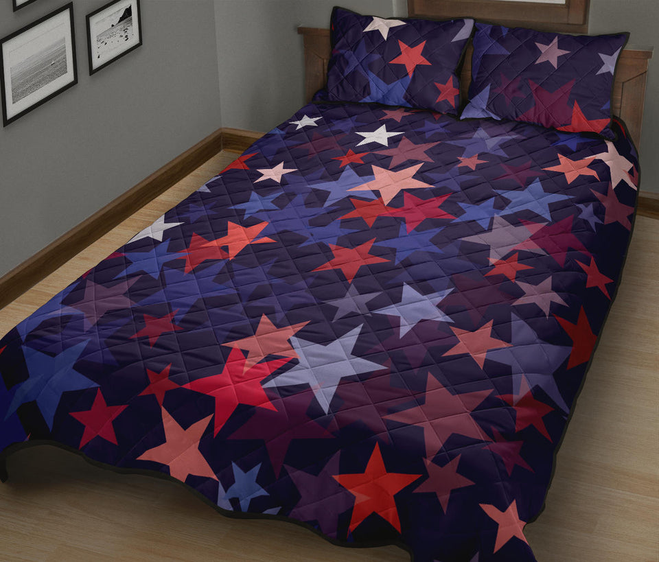Red blue star pattern Quilt Bed Set