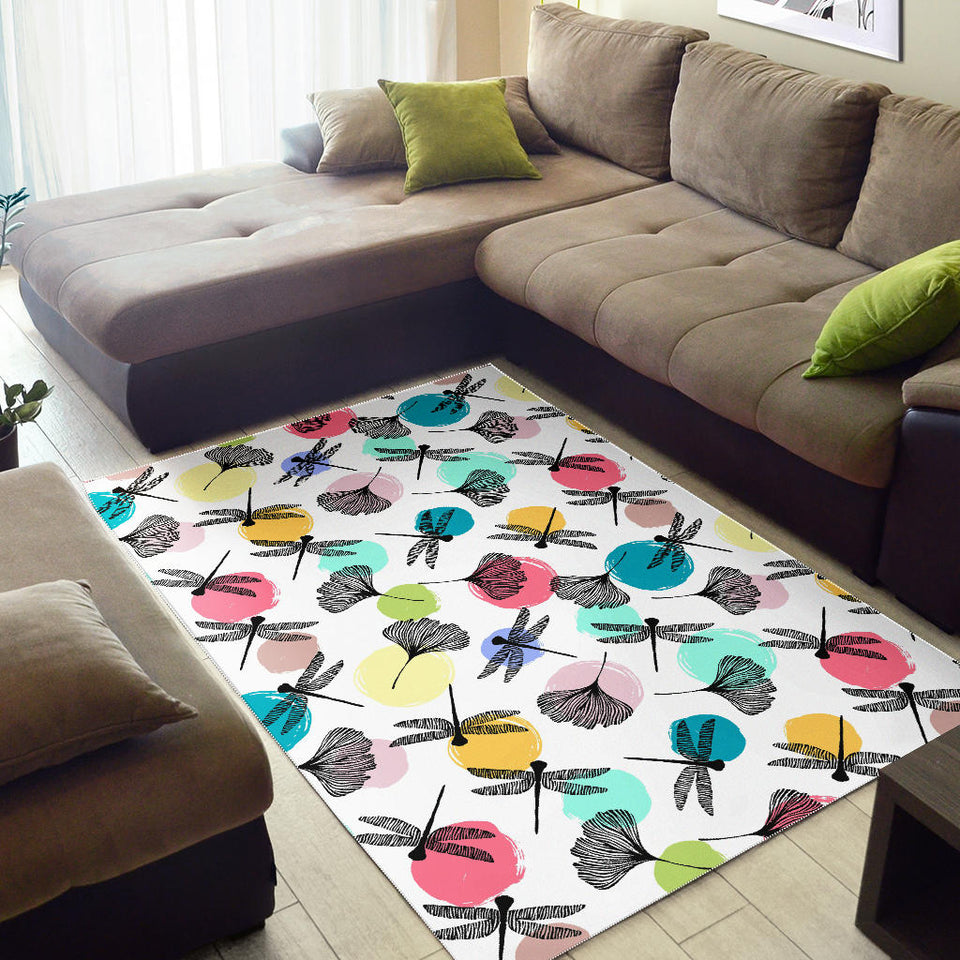 Dragonflies Ginkgo Leaves Pattern Area Rug