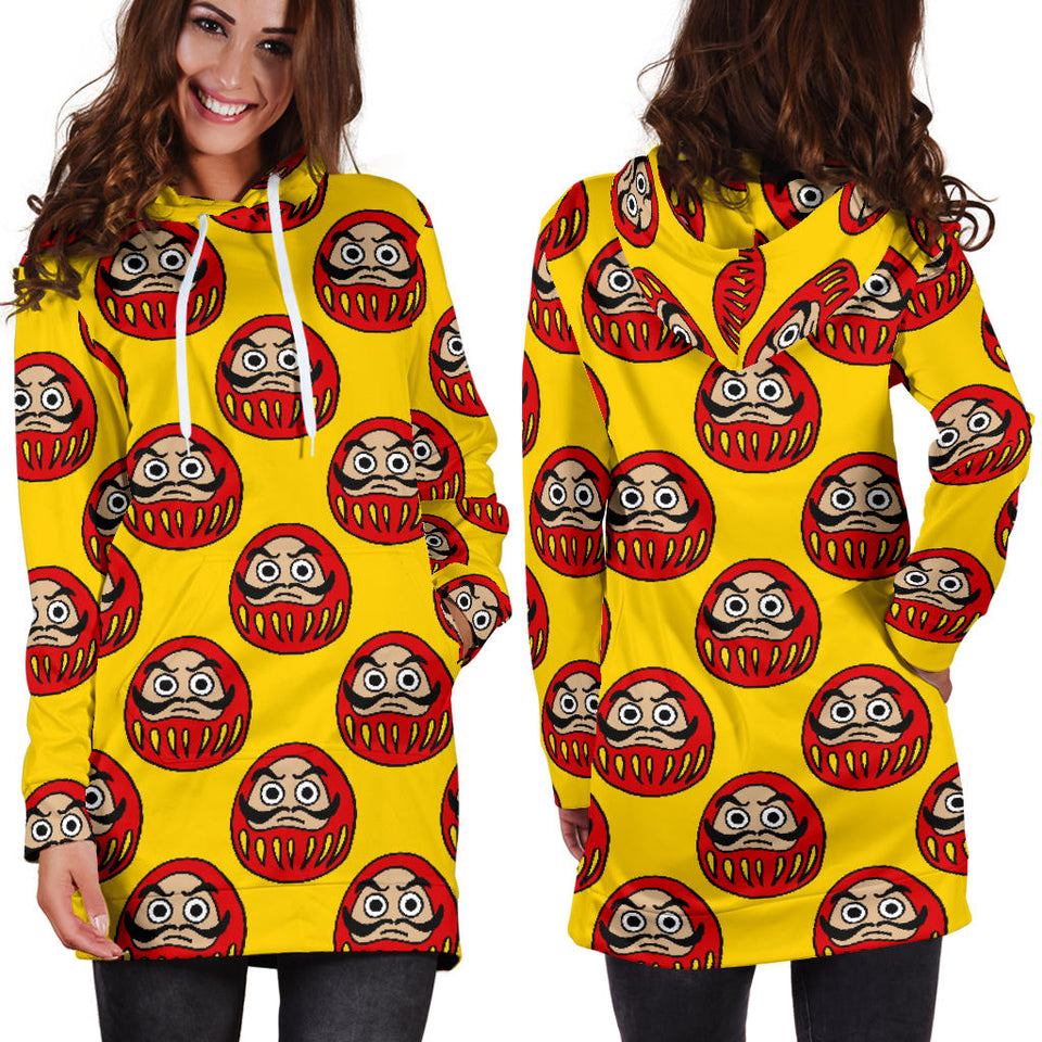 Daruma Japanese Wooden Doll Yellow Background Women'S Hoodie Dress
