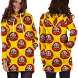 Daruma Japanese Wooden Doll Yellow Background Women'S Hoodie Dress