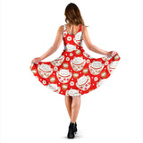 Cute Maneki Neko Lucky Cat Red Background Sleeveless Midi Dress
