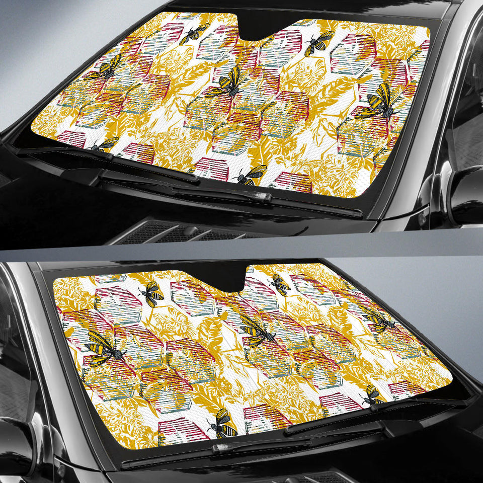 Cool Bee Honeycomb Leaves Pattern Car Sun Shade