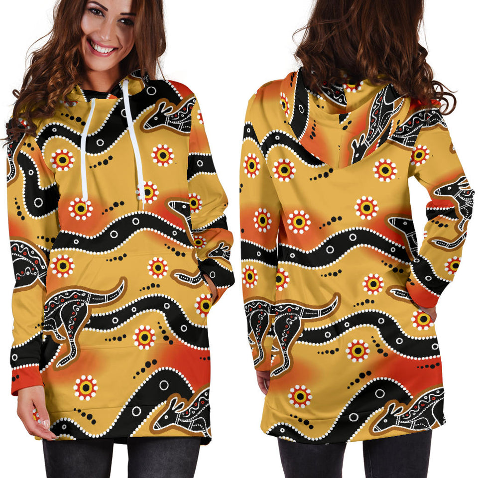 Kangaroo Australian Aboriginal Art Pattern Women'S Hoodie Dress