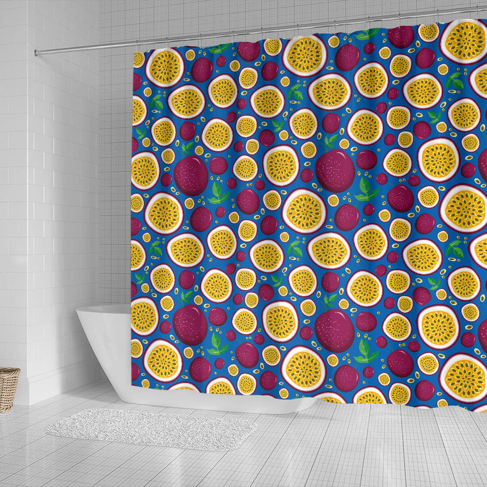 Passion Fruit Blue Background Shower Curtain Fulfilled In US