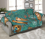 cute brown sea otters ornamental seaweed corals green water Sofa Cover Protector