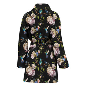 Hummingbird Pattern Print Design 03 Women's Bathrobe