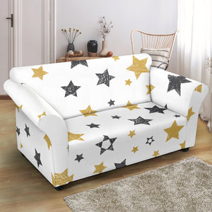 Hand Drawn Gold Black Star Pattern Loveseat Couch Slipcover