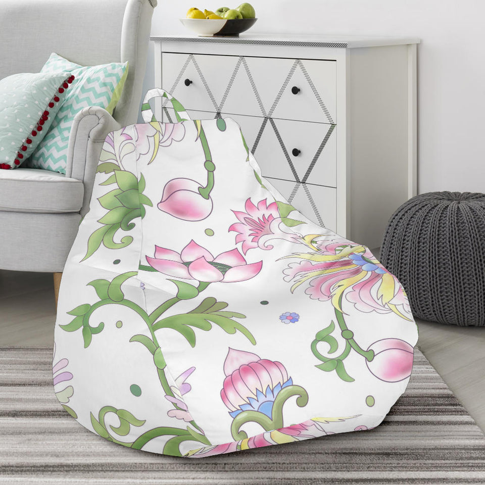 Beautiful Pink Lotus Waterlily Leaves Pattern Bean Bag Cover