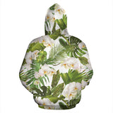White Orchid Flower Tropical Leaves Pattern Men Women Pullover Hoodie