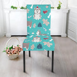 Christmas Cute Siberian Husky Puppie Pattern Dining Chair Slipcover