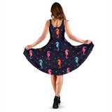 Watercolor Colorful Seahorse Pattern Sleeveless Midi Dress