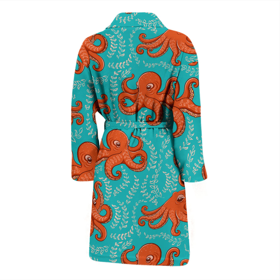 Octopus Turquoise Background Men'S Bathrobe