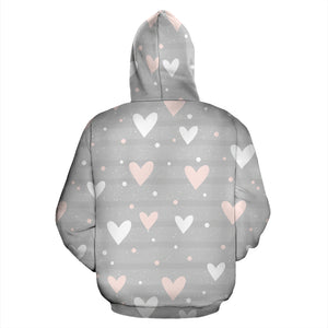 Heart Pattern Gray Background Zip Up Hoodie