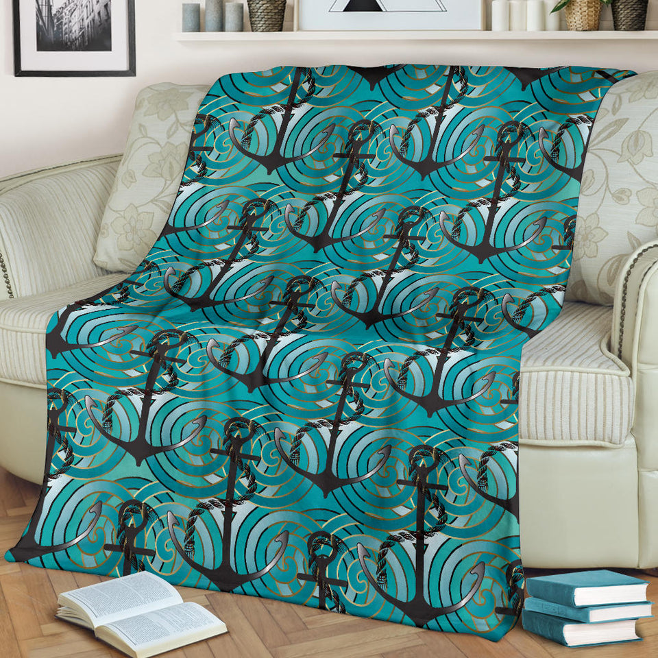 Anchor Nautical Green Background Premium Blanket