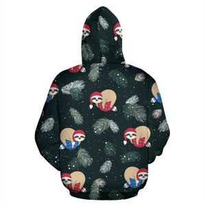 Cute Sloths Sleeping Christmas Ball Santa Hat Pattern Men Women Pullover Hoodie
