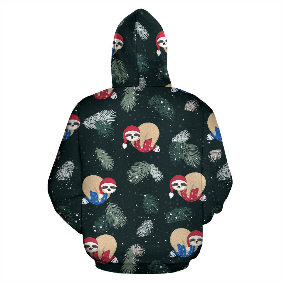 Cute Sloths Sleeping Christmas Ball Santa Hat Pattern Men Women Pullover Hoodie