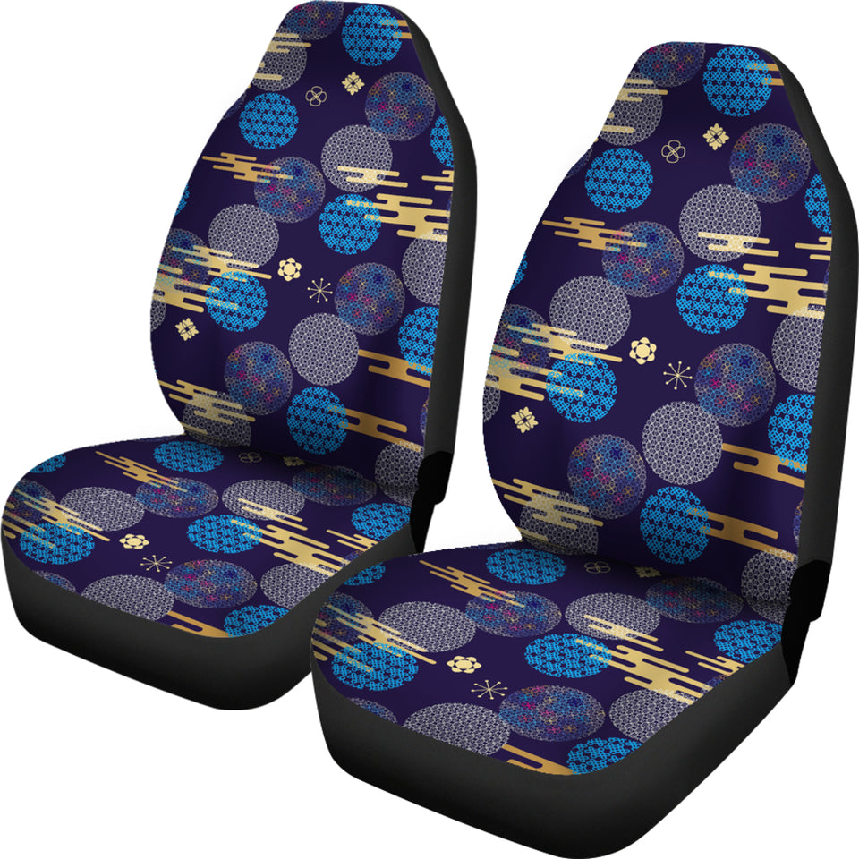 Blue Japanese Pattern Cloud Wave Flower Universal Fit Car Seat Covers