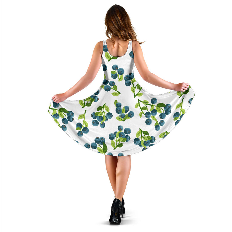 Blueberry White Background Sleeveless Midi Dress