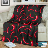Chili Peppers Pattern Black Background Premium Blanket