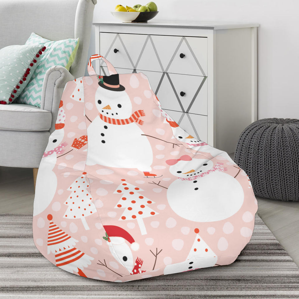Cute Snowman Christmas Tree Snowpink Background Bean Bag Cover