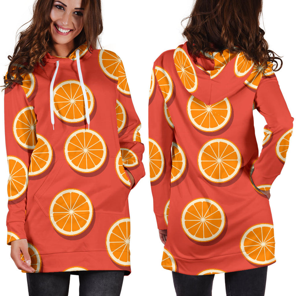 Oranges Pattern Red Background Women'S Hoodie Dress