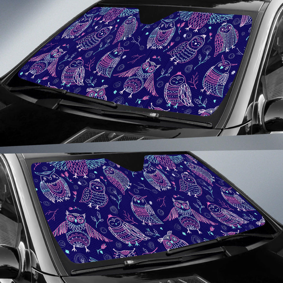 Cute Owls Pattern Boho Style Ornament Car Sun Shade