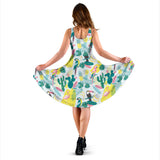 Cute Parrot Toucan Flamingo Cactus Exotic Leaves Pattern Sleeveless Midi Dress